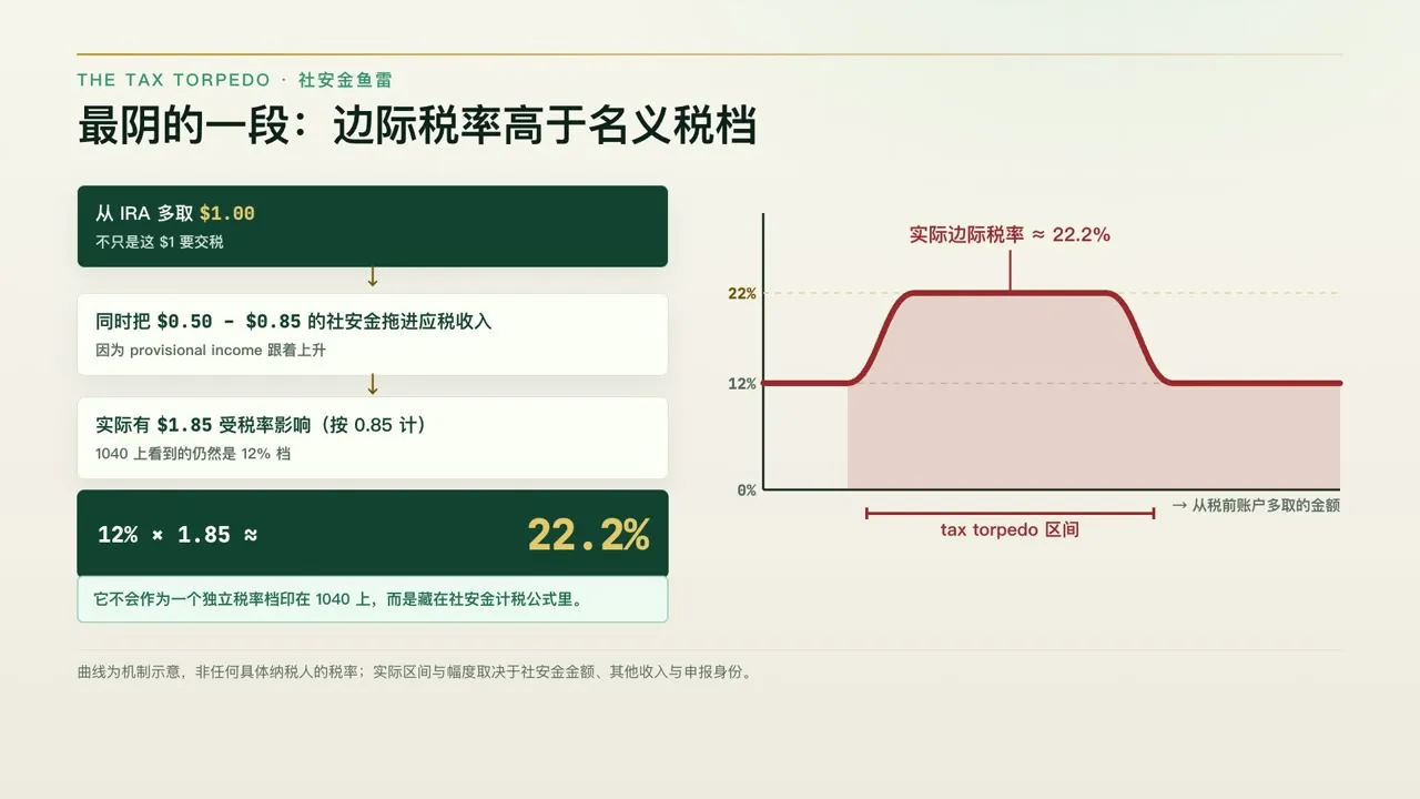 社安金鱼雷:税率档 12%,实际边际税率 22.2%